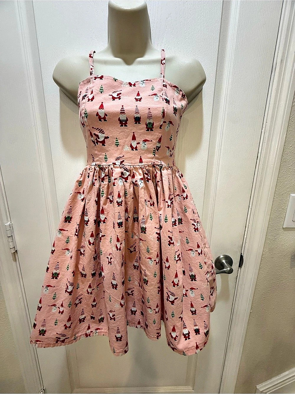 Pink Christmas Gnome Print Mini Dress